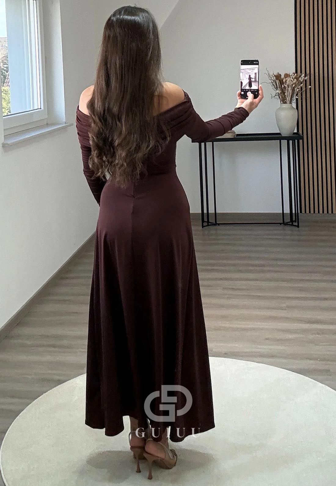 A-Line Off-Shoulder Long Sleeves Corset Evening Dress