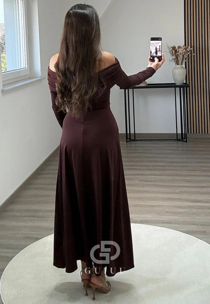 A-Line Off-Shoulder Long Sleeves Corset Evening Dress