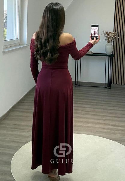 A-Line Off-Shoulder Long Sleeves Corset Evening Dress