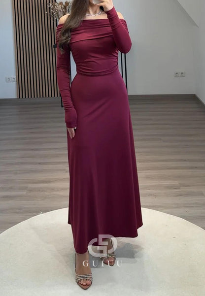 A-Line Off-Shoulder Long Sleeves Corset Evening Dress