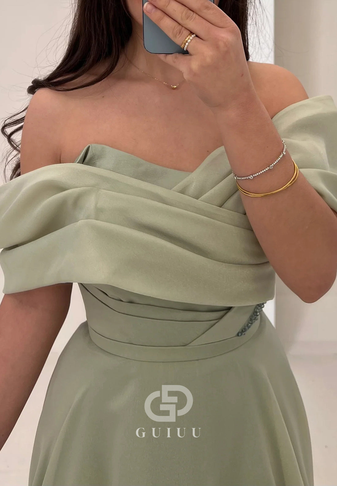 A-Line Evening Gown Off-Shoulder Pleated Formal Dress