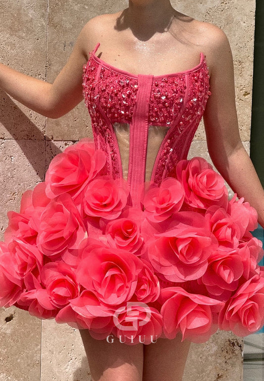 Flamingo Scoop Sleeveless Corset Appliques Homecoming Dress