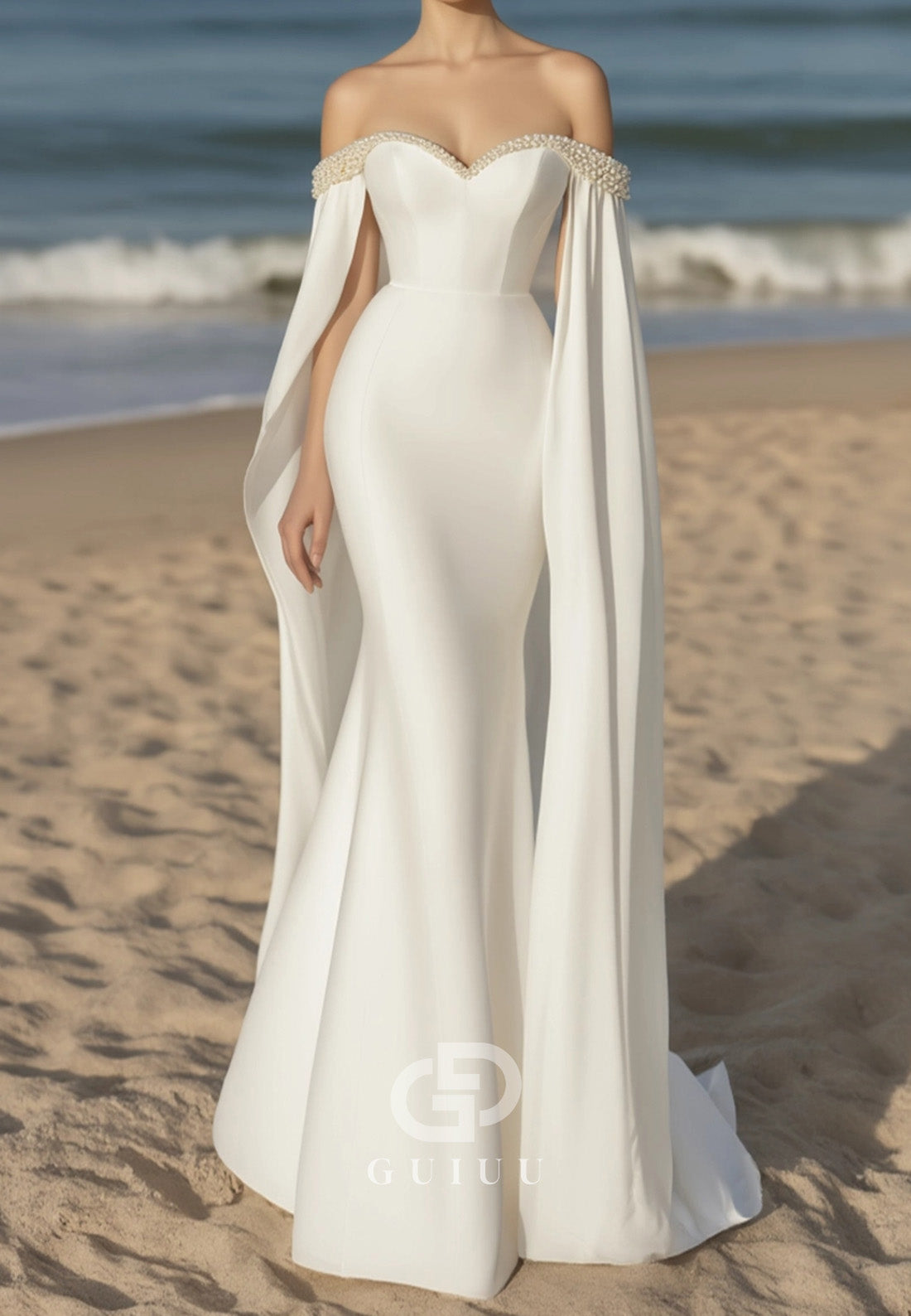 Formal Off-Shoulder Strapless Cape Mermaid Wedding Dress