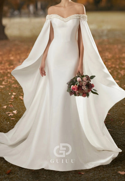 Formal Off-Shoulder Strapless Cape Mermaid Wedding Dress