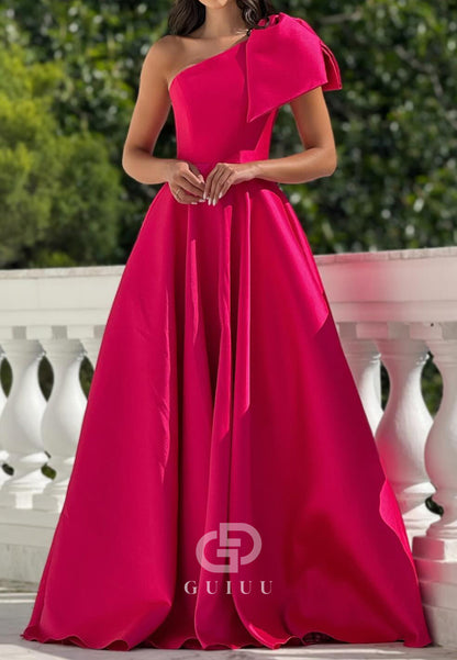 Fuchsia A-Line One Shoulder Sleeveless Empire-Waist Prom Dress