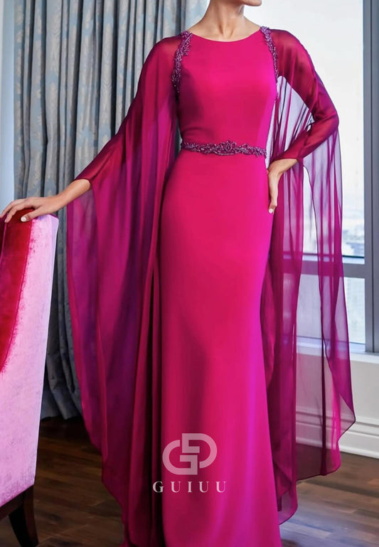 Fuchsia Long Sleeves Scoop Empire-Waist Mother of the Bride Dress