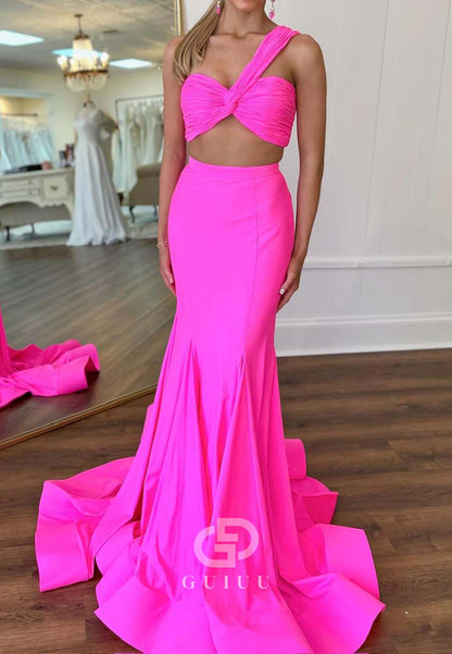 Fuchsia One Shoulder Sleeveless Mermaid Prom Dress