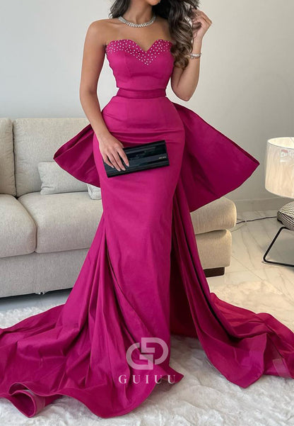 Fuchsia Strapless Sleeves Bowknot Mermaid Evening Dress