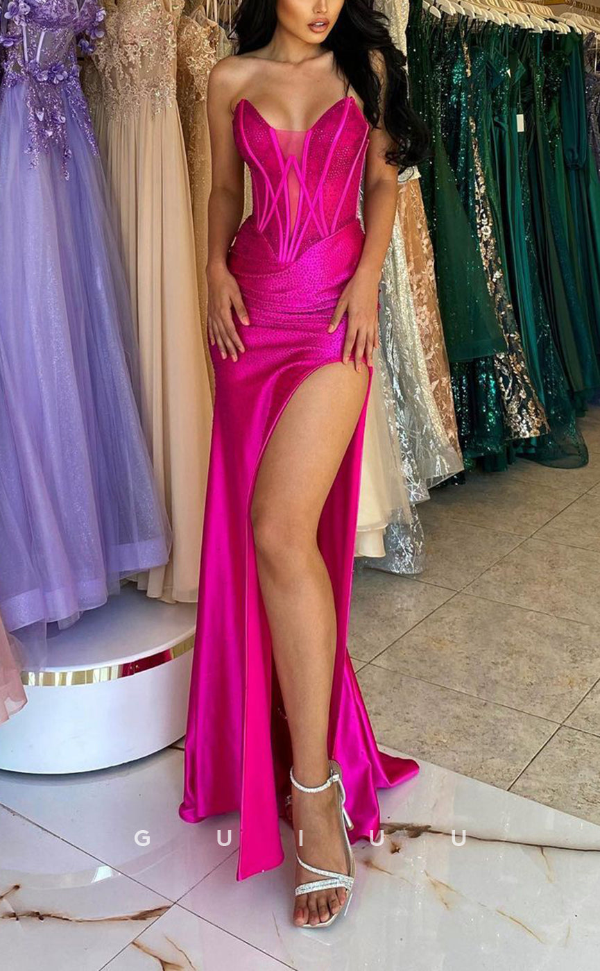 G2453 - Chic & Modern Straps Sheer Long Evening Prom Dress Wih Slit