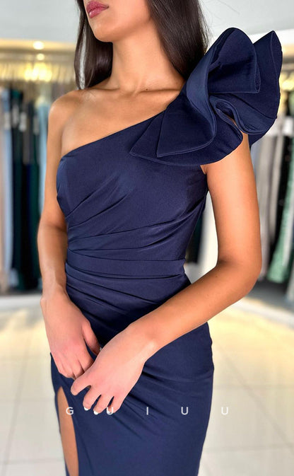 G2545 - Classic & Timeless One Shoulder Ruched Long Prom Evening Dresses