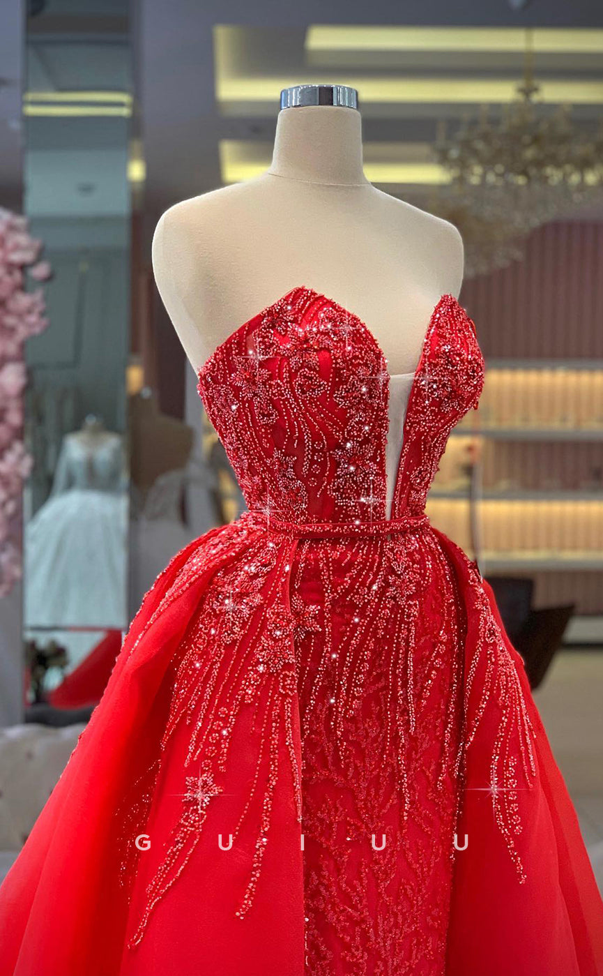 G2801 - Elegant & Luxurious A-Line V-Neck Sequins Strapless Long Prom Evening Dress