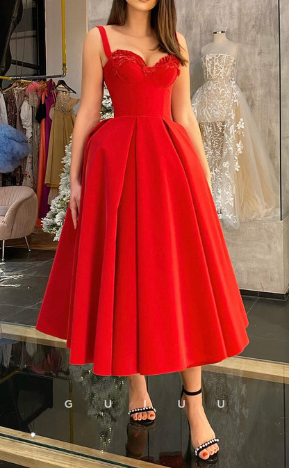 G2862 - Chic & Modern A-Line Red Straps Sequins Long Prom Evening Dress