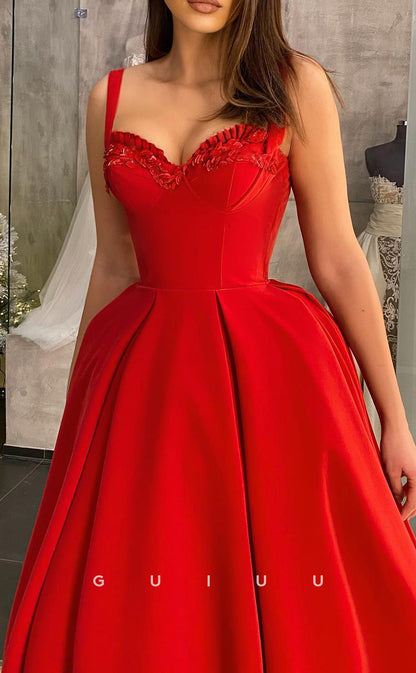 G2862 - Chic & Modern A-Line Red Straps Sequins Long Prom Evening Dress
