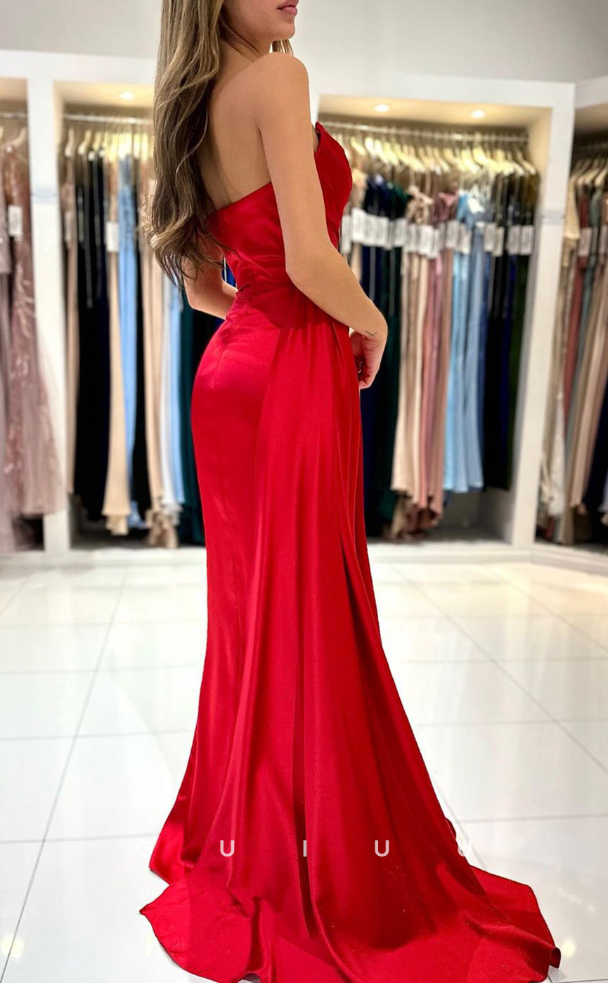 G3040 - Chic & Modern Sweetheart Pleats Long Formal Prom Dress With Slit