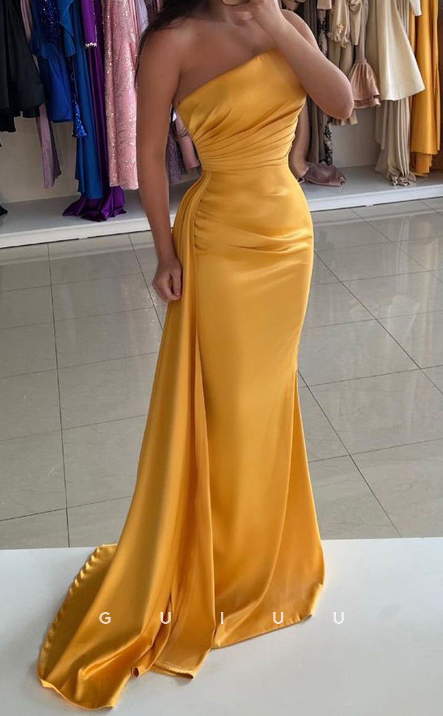 G3366 - Elegent & Dramatic Strapless Satin Floor - Length Formal Gown Prom Dress
