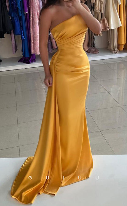 G3366 - Elegent & Dramatic Strapless Satin Floor - Length Formal Gown Prom Dress