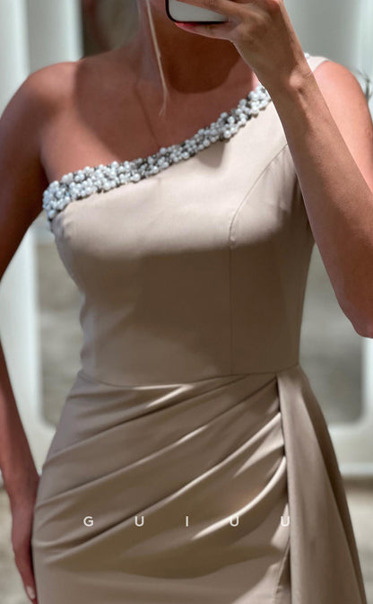 G3418 - Sexy & Chic Sheath One Shoulder Beaded High Side Slit Detachable Halter Ball Gown Prom Dress