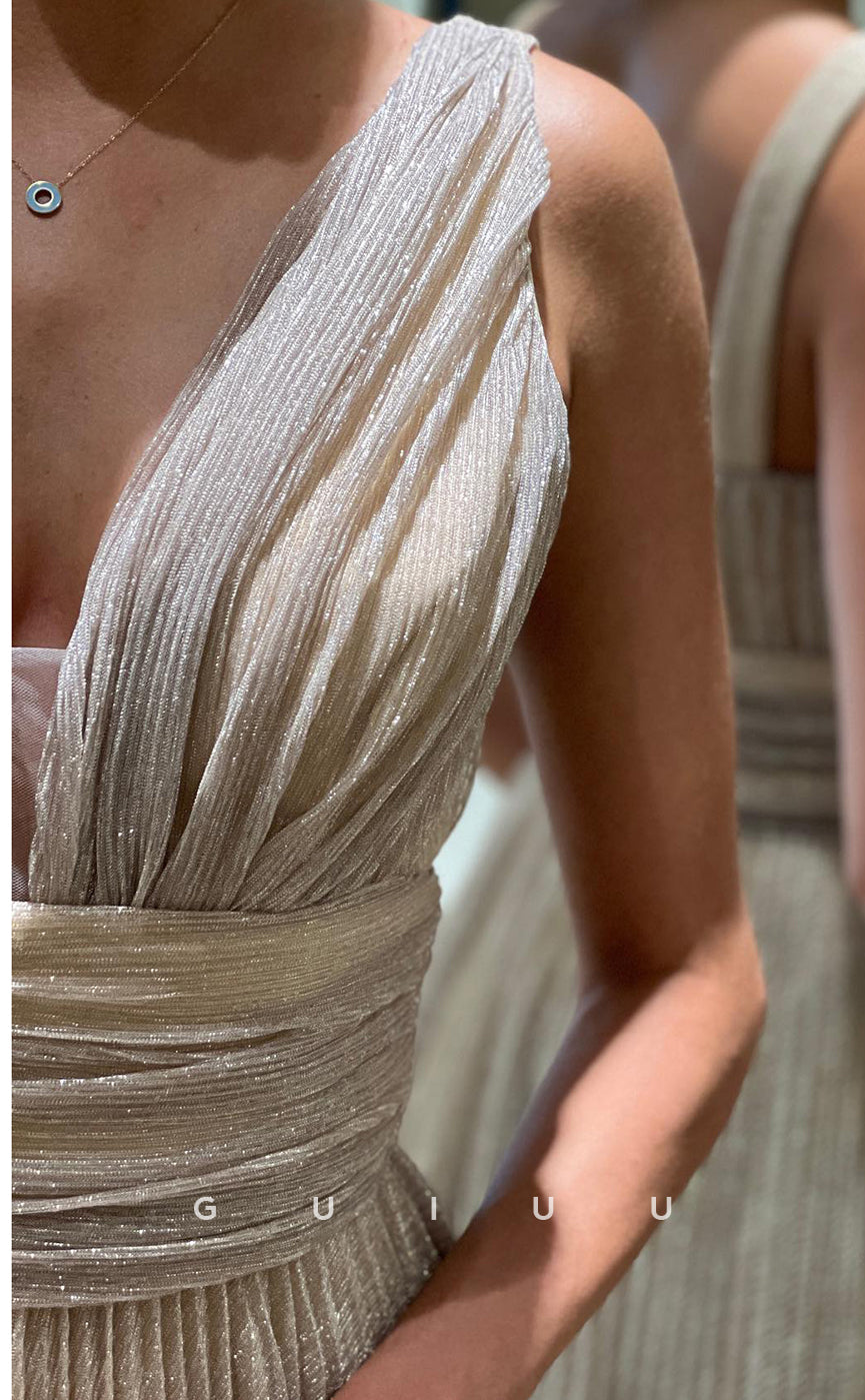 G3419 - Classic & Timeless Plunging V-Neck Straps Draped Floor-Length Ball Gown Prom Dress