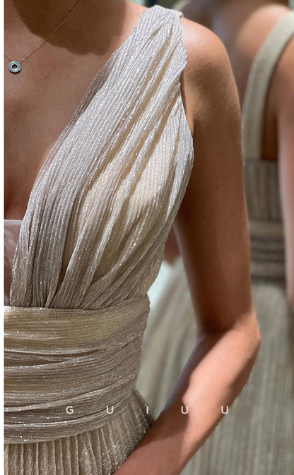 G3419 - Classic & Timeless Plunging V-Neck Straps Draped Floor-Length Ball Gown Prom Dress