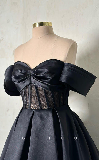 G3434 - Chic & Modern A-Line Sweetheart Off Shoulder Lace Draped Floor-Length Long Ballgown Prom Dress