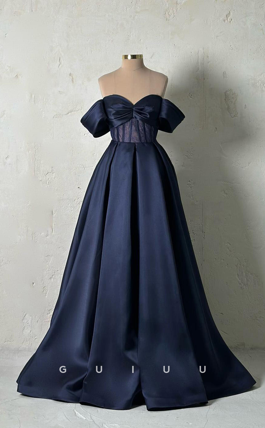 G3434 - Chic & Modern A-Line Sweetheart Off Shoulder Lace Draped Floor-Length Long Ballgown Prom Dress