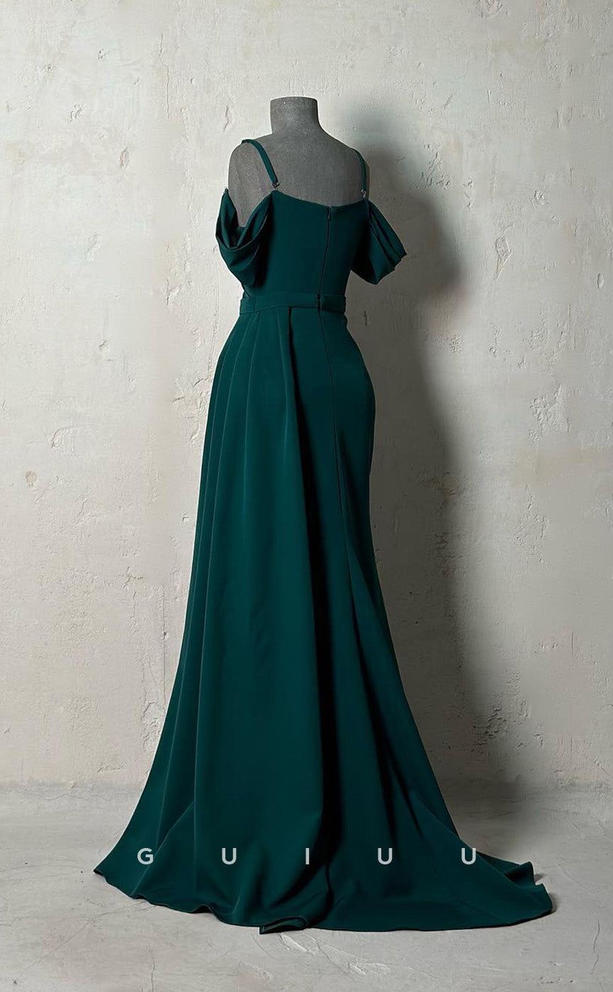 G3435 - Chic & Modern Sheath Straps Beaded Draped Floor-Length Long Party Gown Prom Dress