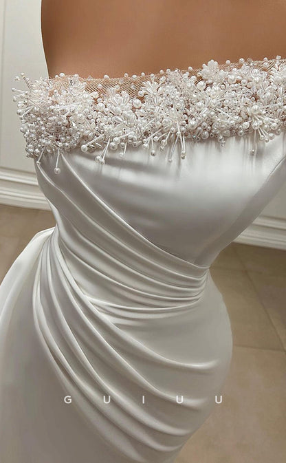 G3459 - Sexy & Hot Sheath Asymmetrical Draped Beaded Pearls Floor-Length Party Prom Dress With Overlay