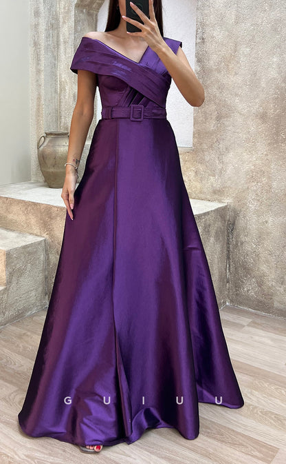 G3503 - Classic & Modern Asymmetrical Sash A-Line Satin Floor--Length Ballgown Prom Dress