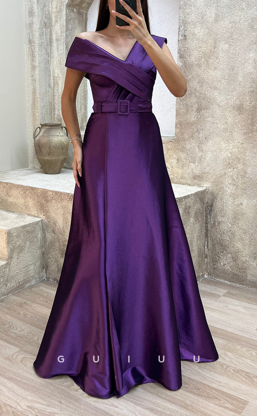 G3503 - Classic & Modern Asymmetrical Sash A-Line Satin Floor--Length Ballgown Prom Dress