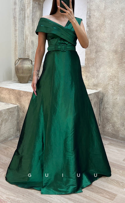 G3503 - Classic & Modern Asymmetrical Sash A-Line Satin Floor--Length Ballgown Prom Dress