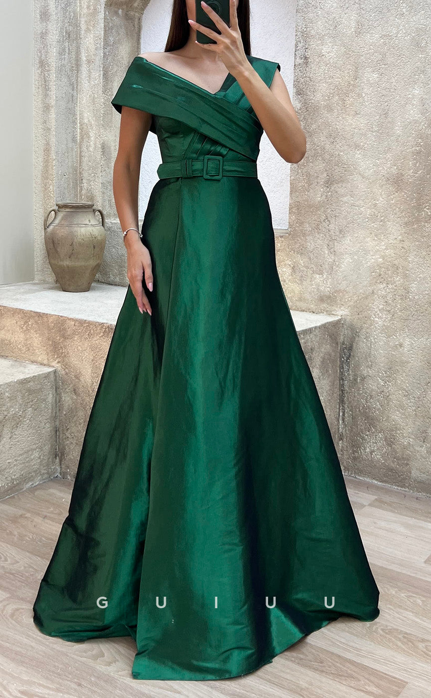 G3503 - Classic & Modern Asymmetrical Sash A-Line Satin Floor--Length Ballgown Prom Dress