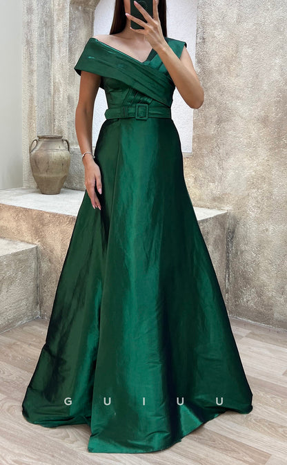 G3503 - Classic & Modern Asymmetrical Sash A-Line Satin Floor--Length Ballgown Prom Dress