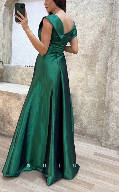 G3503 - Classic & Modern Asymmetrical Sash A-Line Satin Floor--Length Ballgown Prom Dress