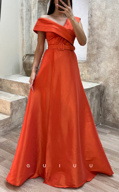 G3503 - Classic & Modern Asymmetrical Sash A-Line Satin Floor--Length Ballgown Prom Dress