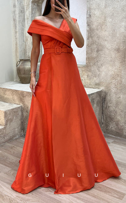 G3503 - Classic & Modern Asymmetrical Sash A-Line Satin Floor--Length Ballgown Prom Dress