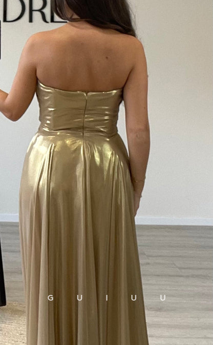 G3517 - Classic & Timeless A-Line Strapless Draped Pleated Long Party Gown Prom Dress