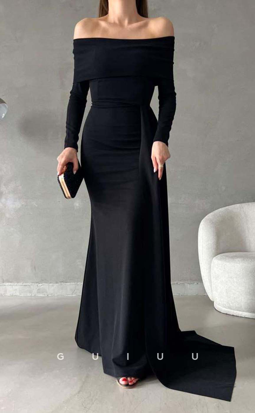 G3552 - Sexy & Hot Sheath Off Shoulder Long Sleeves Floor-Length Formal Dress With Overlay