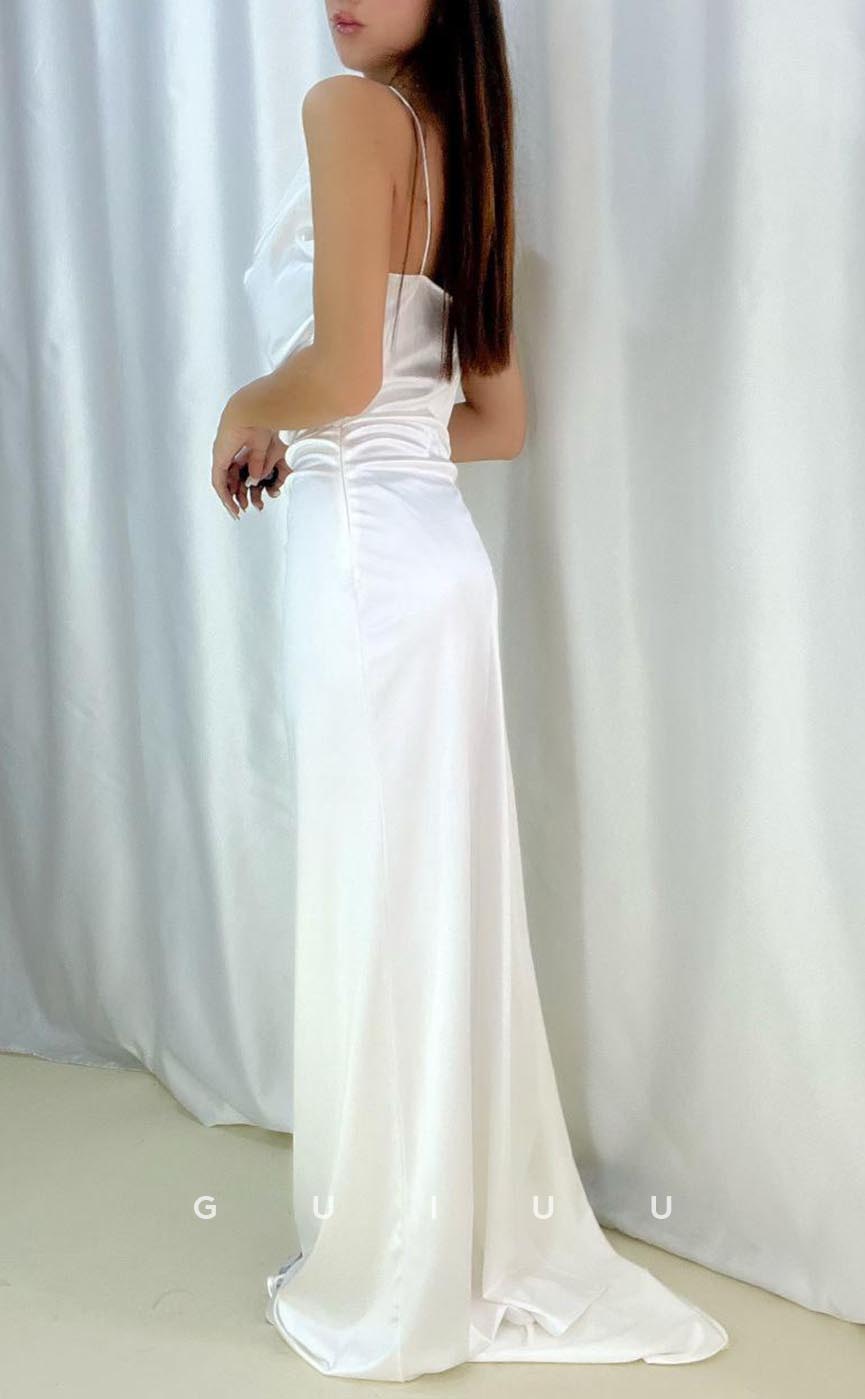 G3563 - Chic & Modern Square Straps Draped High Side Slit Floor-Length Formal Dress With Overlay
