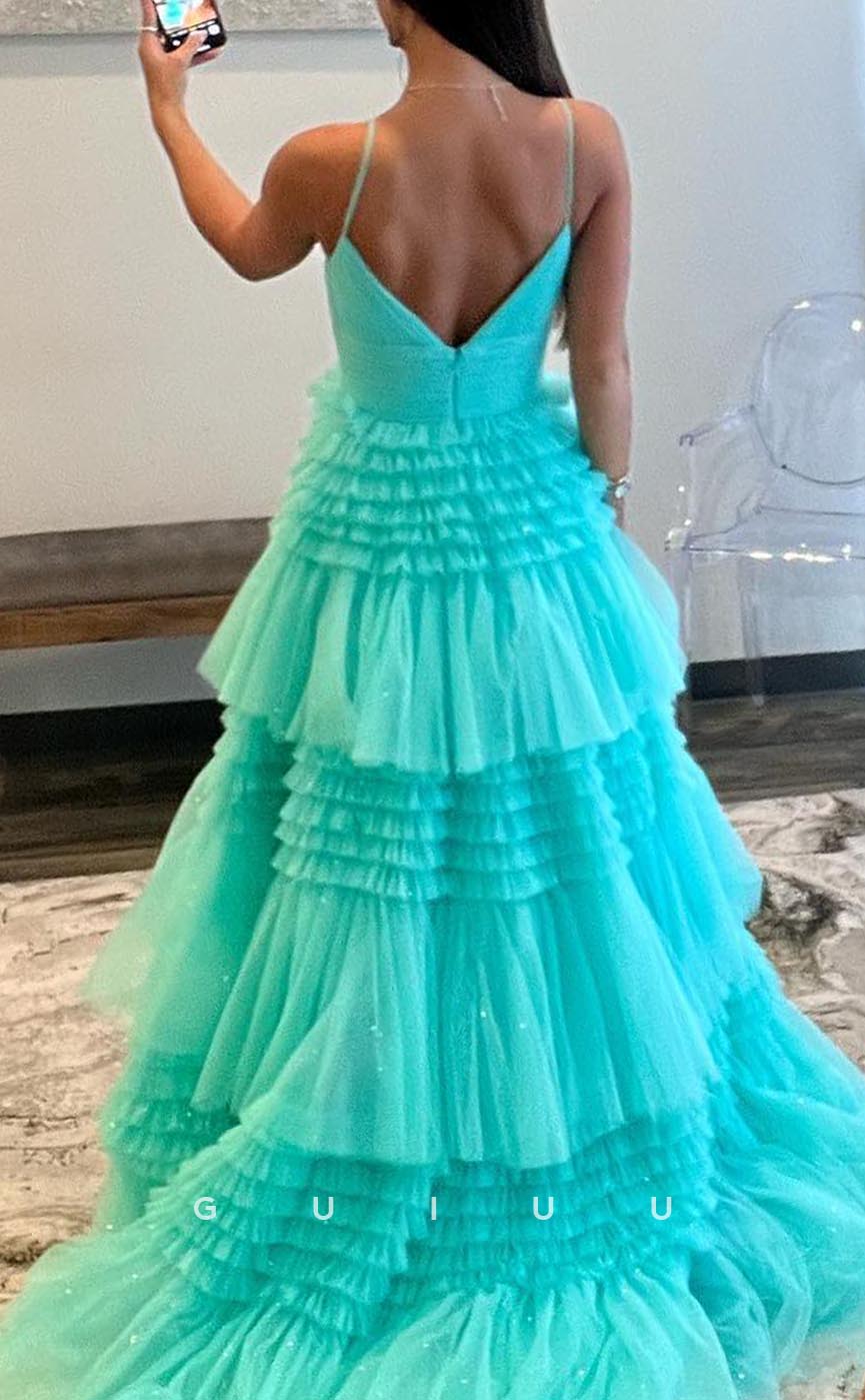 G3776 - Classic & Timeless A-Line V-Neck Straps Draped Ball Gown Prom Dress