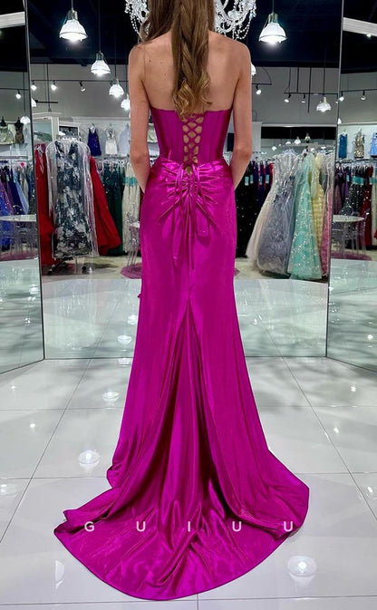 G3777 - Chic & Modern Sheath Strapless Draped Party Gown Prom Dress with Side Slit