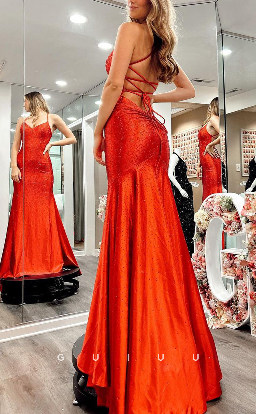 G3788 - Sexy & Hot Trumpet V-Neck Fully Beaded and Draped Evening Party Gown Prom Dress
