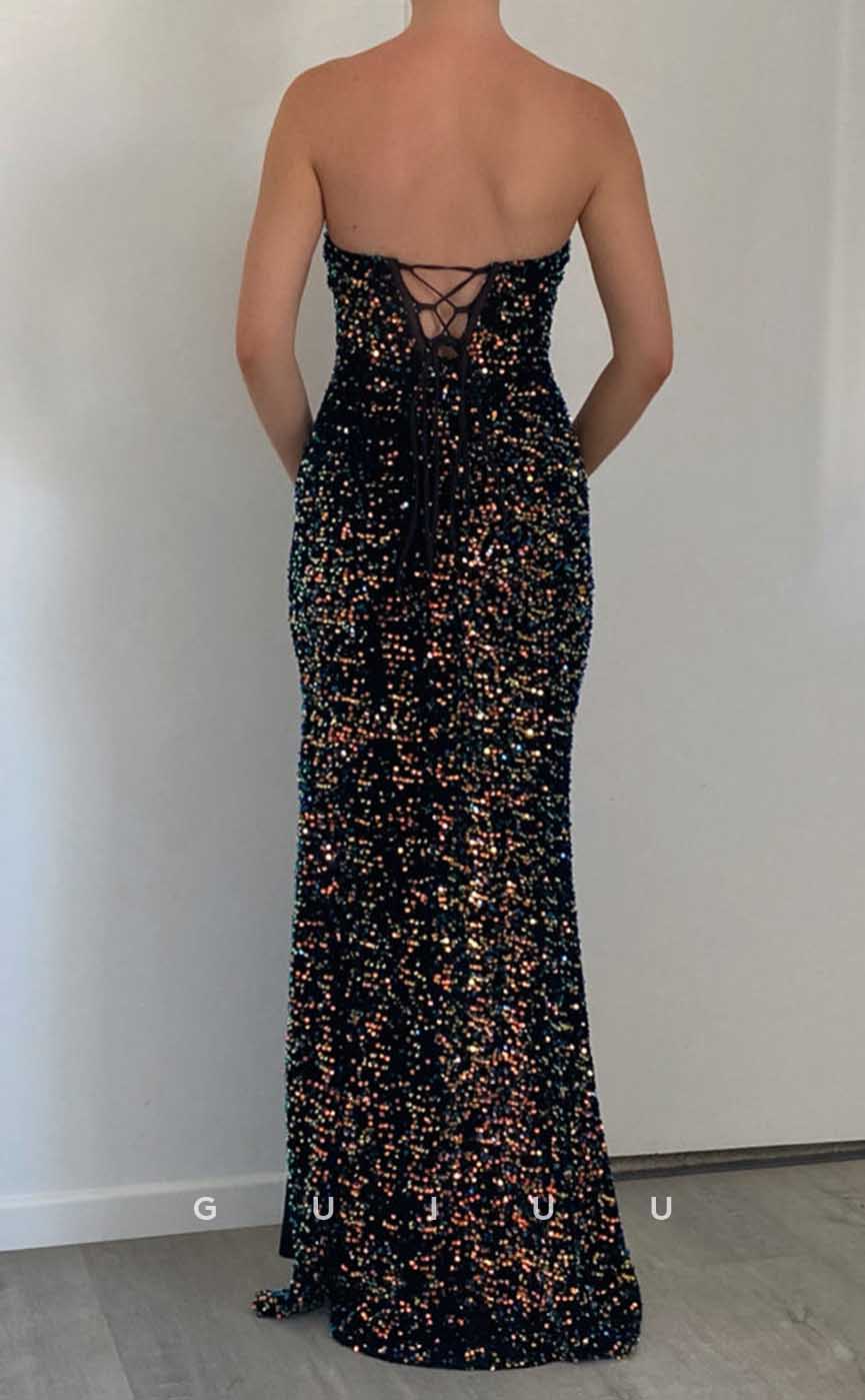 G3956 - Sexy & Hot Sheath Sweetheart Fully Beaded Party Gown Prom Dress with High Side Slit