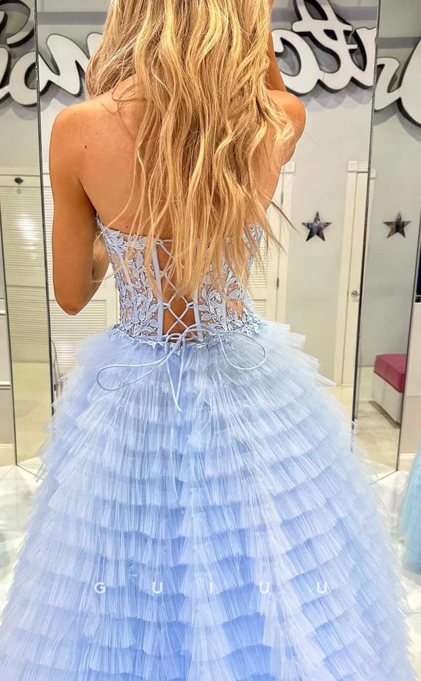 G4039 - Chic & Modern Ballgown V-Neck Beaded and Floral Appliqued Evening Party Prom Dress with Lace-up