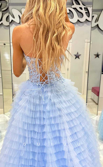 G4039 - Chic & Modern Ballgown V-Neck Beaded and Floral Appliqued Evening Party Prom Dress with Lace-up