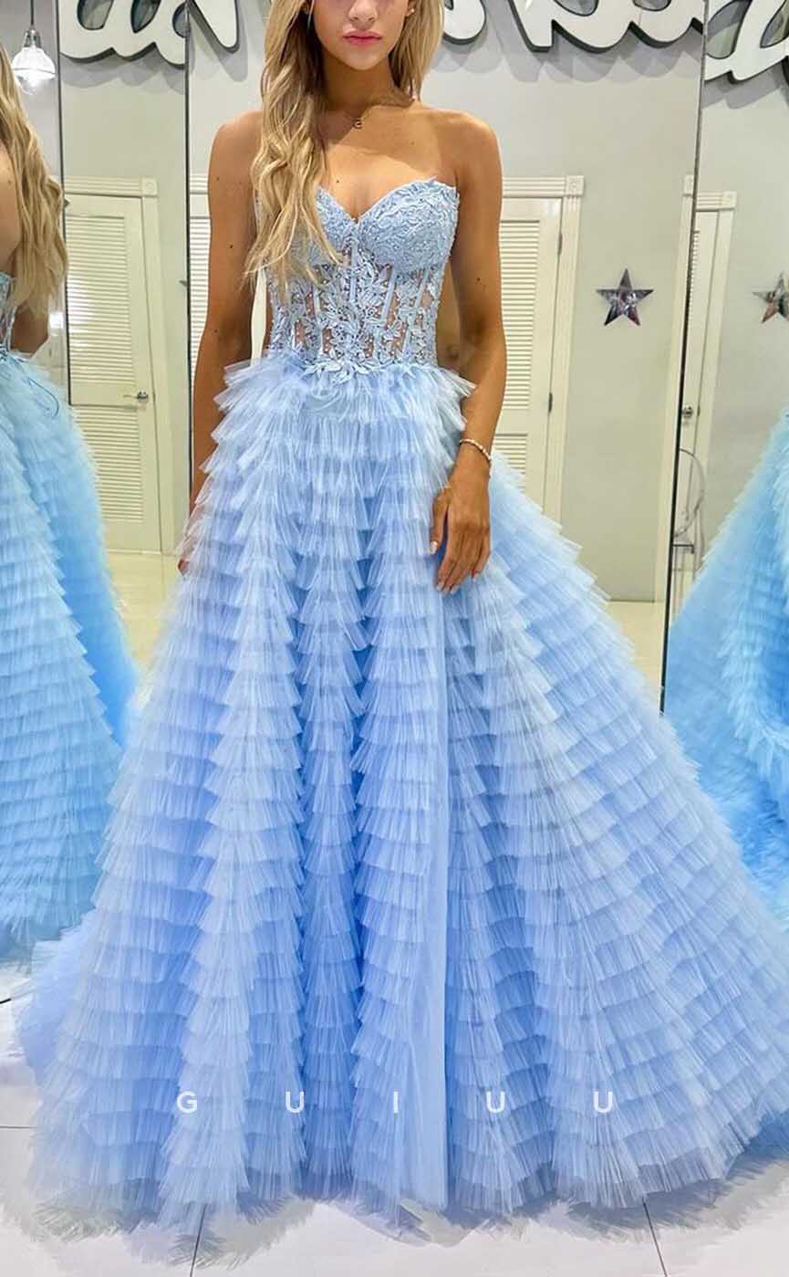 G4039 - Chic & Modern Ballgown V-Neck Beaded and Floral Appliqued Evening Party Prom Dress with Lace-up