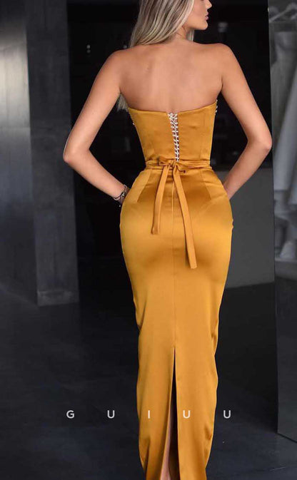 G4110 - Chic & Modern Sheath Asymmetrical Beaded and Sequined evening Party Prom Dress with Slit