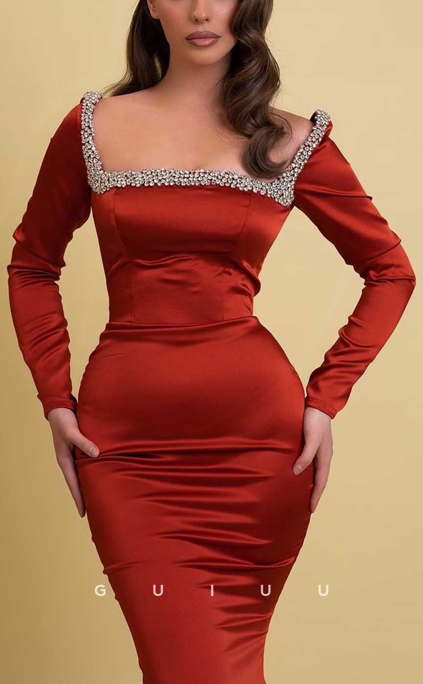 G4118 - Sexy & Hot Mermaid Square Beaded Evening Party Prom Dress with Long Sleeves
