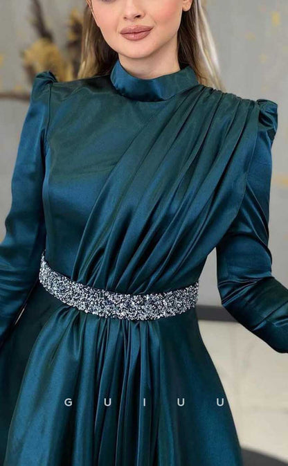 G4139 - Classic & Timeless A-Line High Neck Beaded and Draped Formal Party Prom Dress