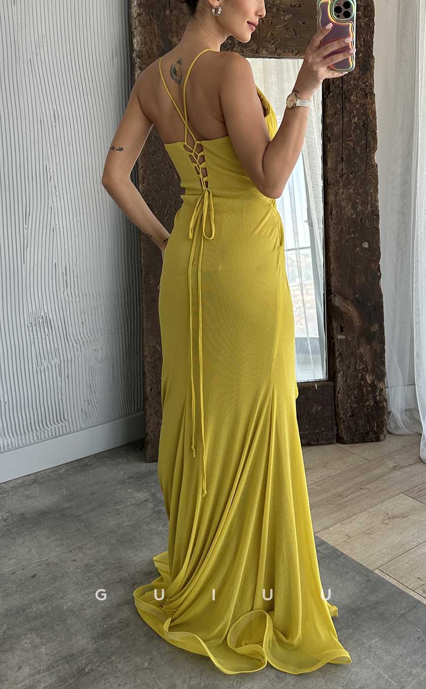 G4174 - Sexy & Hot Sheath V-Neck Beaded and Draped Evening Party Prom Dress with Side Slit