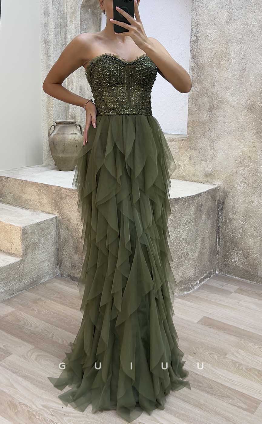 G4234 - Chic & Modern Sheath Sweetheart Sequined and Draped Evening Party Prom Dress with Ruffles